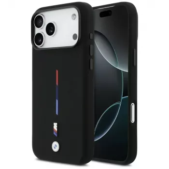 BMW M Silicon Tricolor Line MagSafe tok Apple iPhone 17 Pro Max készülékhez, fekete