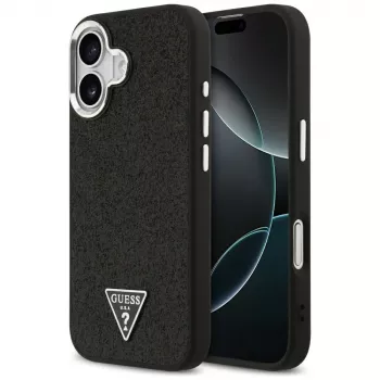 Guess Glitter Triangle Logo MagSafe tok iPhone 17 készülékhez, fekete