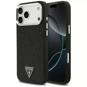 Guess Glitter Triangle Logo MagSafe tok iPhone 17 Pro Max készülékhez, fekete