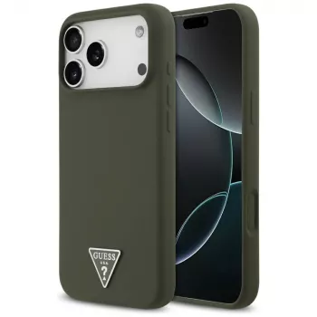 Guess Silicone Triangle Logo MagSafe tok iPhone 17 Pro Max készülékhez (khaki)