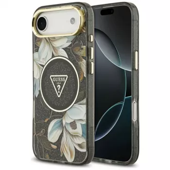 Guess IML Glitter Flowers Triangle MagSafe tok iPhone Air fekete