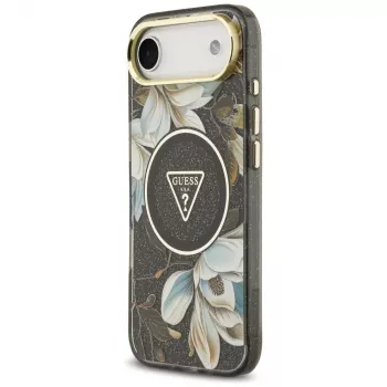 Guess IML Glitter Flowers Triangle MagSafe tok iPhone Air fekete