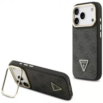Guess 4G PU Triangle Logo & Stand Camera MagSafe tok iPhone 17 Pro készülékhez, fekete