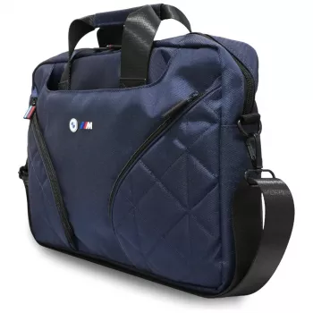 BMW Nylon Laptop Messenger Bag with Metal Logo, tengerészkék, 16 inch