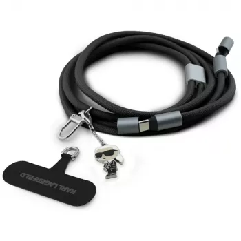 Karl Lagerfeld Ikonik Charm USB-C - USB-C kábel lanyarddal, 1,2 m, fekete
