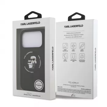KARL LAGERFELD szilikon Karl & Choupette gyűrűs MagSafe tok Apple iPhone 17 Pro-hoz fekete
