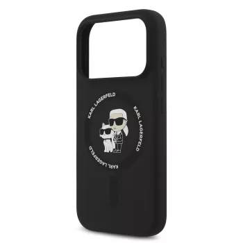 KARL LAGERFELD szilikon Karl & Choupette gyűrűs MagSafe tok Apple iPhone 17 Pro-hoz fekete