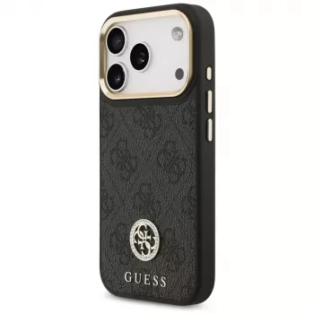 Guess 4G Strass Logo & Big Strap Metal Buttons MagSafe tok iPhone 17 Pro készülékhez, fekete