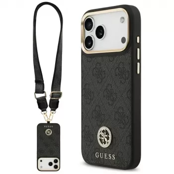 Guess 4G Strass Logo & Big Strap Metal Buttons MagSafe tok iPhone 17 Pro Max készülékhez, fekete