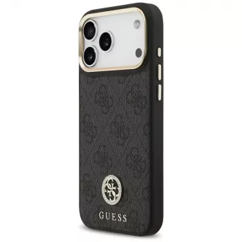 Guess 4G Strass Logo & Big Strap Metal Buttons MagSafe tok iPhone 17 Pro Max készülékhez, fekete