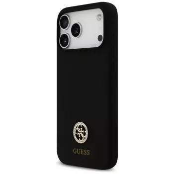 Guess szilikon Logo Strass 4G MagSafe tok iPhone 17 Pro Max készülékhez, fekete