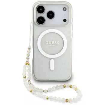 Guess IML Glitter Pearl Strap MagSafe tok iPhone 17 Pro készülékhez, átlátszó