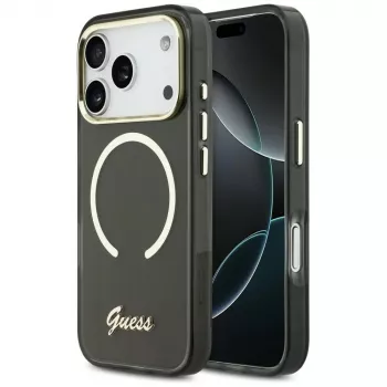 Guess IML Script Metal MagSafe tok Apple iPhone 17 Pro-hoz, fekete