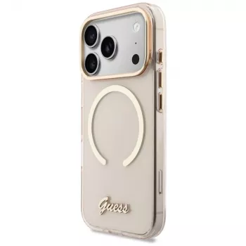 Guess IML Script Metal MagSafe tok iPhone 15 Pro készülékhez, pink