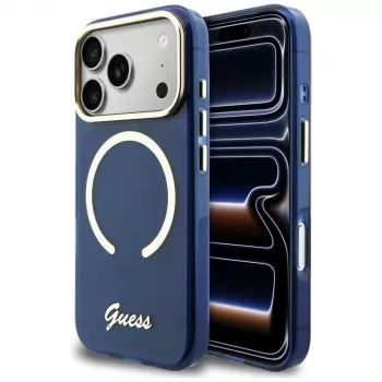 Guess IML Script Metal MagSafe tok iPhone 17 Pro-hoz, kék