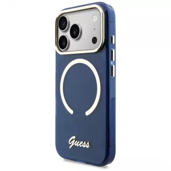 Guess IML Script Metal MagSafe tok iPhone 17 Pro-hoz, kék