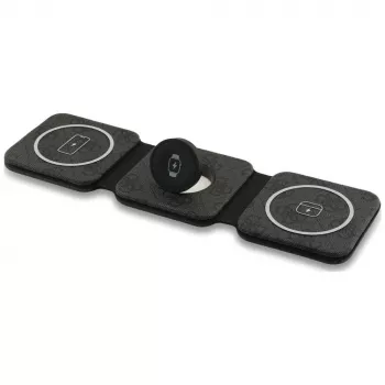 Guess 4G Wireless Charger - MagSafe 3-in-1 indukciós töltőállvány iPhone, AirPods és Apple Watch készülékhez, 15W (fekete)