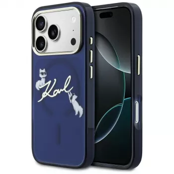 Karl Lagerfeld IML Choupettes KarlScript Logo MagSafe tok iPhone 17 Pro-hoz, kék