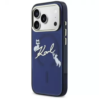 Karl Lagerfeld IML Choupettes KarlScript Logo MagSafe tok iPhone 17 Pro-hoz, kék