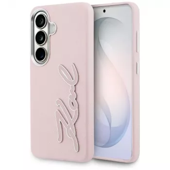 Karl Lagerfeld Grained Signature Metal Resin Logo tok Samsung Galaxy S26 készülékhez, rózsaszín
