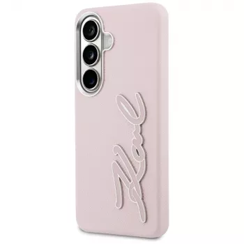 Karl Lagerfeld Grained Signature Metal Resin Logo tok Samsung Galaxy S26 készülékhez, rózsaszín