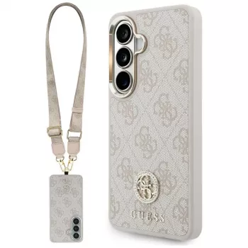 Guess 4G Big Rhinestone Triangle Strap MagSafe telefontok és szíj szett Samsung Galaxy S26-hoz, rózsaszín