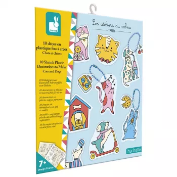 Janod DIY zsugorfólia művészeti készlet - macskák és kutyák - 10 dísz - 7 éves kortól