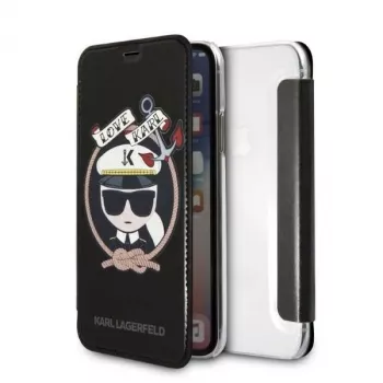 Karl Lagerfeld KLFLBKPXKSB Signature Glitter könyvtok iPhone X/Xs-hez, fekete