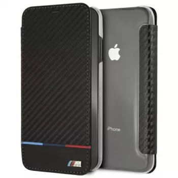 BMW M Carbon Tricolor Stripe könyvtok Apple iPhone XS Max-hoz - fekete