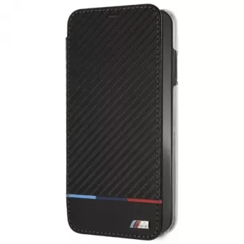BMW M Carbon Tricolor Stripe könyvtok Apple iPhone XS Max-hoz - fekete
