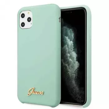 Guess GUHCN58LSLMGG iPhone 11 Pro zöld szilikon kemény tok vintage arany logóval
