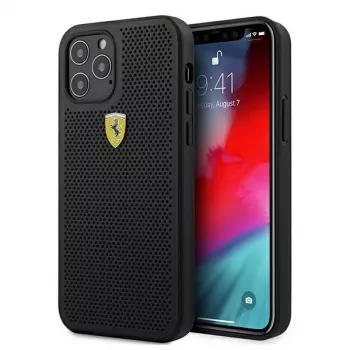 Ferrari FESPEHCP12MBK iPhone 12/12 Pro 6,1 inch fekete kemény tok On Track perforált