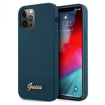 Guess GUHCP12LLSLMGBL Metal Logo Script kemény tok Apple iPhone 12 Pro Maxhoz, kék