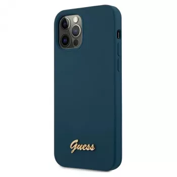 Guess GUHCP12LLSLMGBL Metal Logo Script kemény tok Apple iPhone 12 Pro Maxhoz, kék