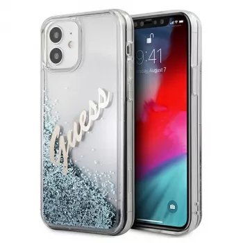 Guess Glitter Vintage Script kemény tok Apple iPhone 12 minihez - kék