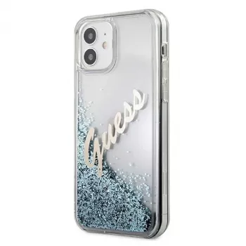Guess Glitter Vintage Script kemény tok Apple iPhone 12 minihez - kék