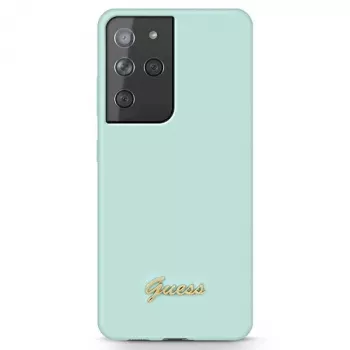 Guess GUHCS21LLSLMGLB szilikon hátlap fém logóval Samsung Galaxy S21 Ultra készülékhez (kék)