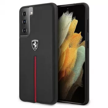 Ferrari FEOSIHCS21SBK Off Track bőr nylon csíkos kemény tok Samsung Galaxy S21hez (G991) - fekete