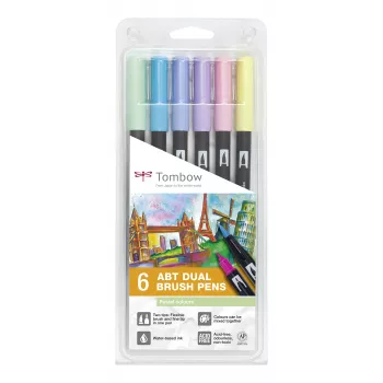 Tombow ABT-6P-2 Dual Brush Pen készlet - 6 szín - finom hegy és ecsethegy - többszínű