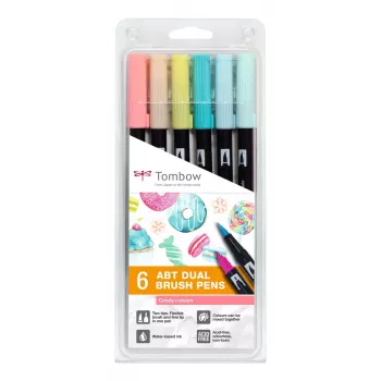 Tombow ABT-6P-4 Dual Brush Pen készlet - 6 filc - finom és ecsethegy - többszínű - kerek