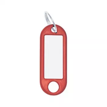 WEDO kulcskarikás címke, átmérő: 18 mm, piros műanyag, fehér feliratozható cserélhető betéttel (262 101802)