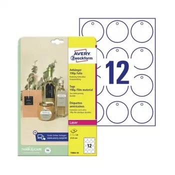 Avery Zweckform T3004-10 nem tapadó kerek címkék, poliészter, fehér, 60 mm, 120 címke