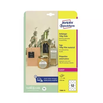 Avery Zweckform T3004-10 nem tapadó kerek címkék, poliészter, fehér, 60 mm, 120 címke