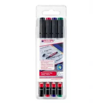 EDDING 142 M OHP marker készlet - fekete, kék, zöld, piros - kerek hegy - közepes - 1 mm - alkoholos tinta - fóliához, üveghez, műanyaghoz