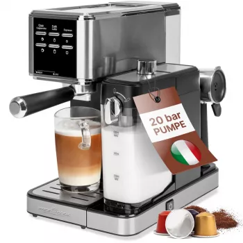 PROFI COOK PC-ES-KA 1266 eszpresszógép szűrőkaros és kapszulás rendszerrel, 20 bar, 1450 W, fekete/ezüst