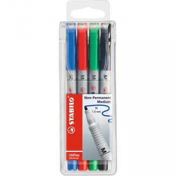 STABILO OHPen - 4 darab - fekete - kék - zöld - piros - kerek - közepes - 1 mm - vízbázisú tinta