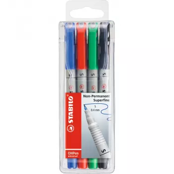 STABILO OHPen - 4 darab - fekete - kék - zöld - piros - kerek - extrafinom - 0,4 mm - vízbázisú tinta