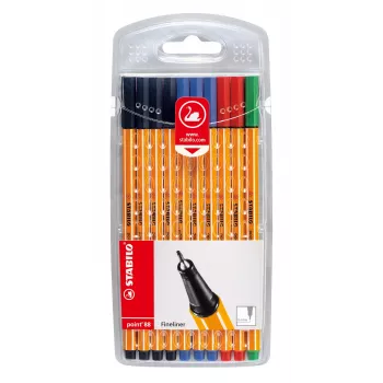 STABILO point 88 fineliner toll 0,4 mm – vegyes színek (fekete, kék, zöld, piros) – buborékcsomagolás