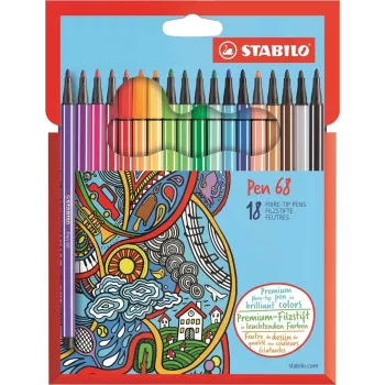 STABILO Pen 68 - Fine - 18 szín - válogatott - kerek hegy - 1 mm - válogatott
