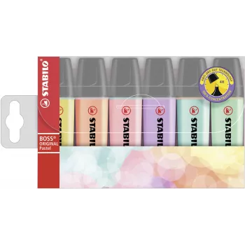 STABILO BOSS ORIGINAL szövegkiemelő-készlet - 6 db - pasztellszínek vegyesen - ferde hegy - 2 mm / 5 mm - vízbázisú tinta
